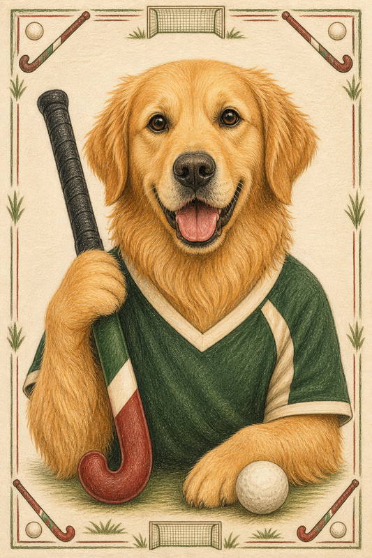 Painted Paws personalised sporting pet portrait — Field Hockey