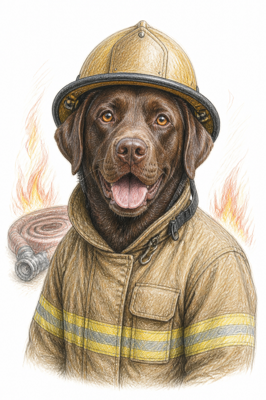 Painted Paws personalised work-themed pet portrait — Firefighter