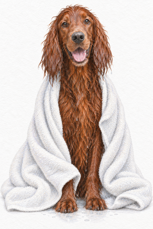 Painted Paws personalised bathroom-and-spa-themed pet portrait — Fresh From the Bath
