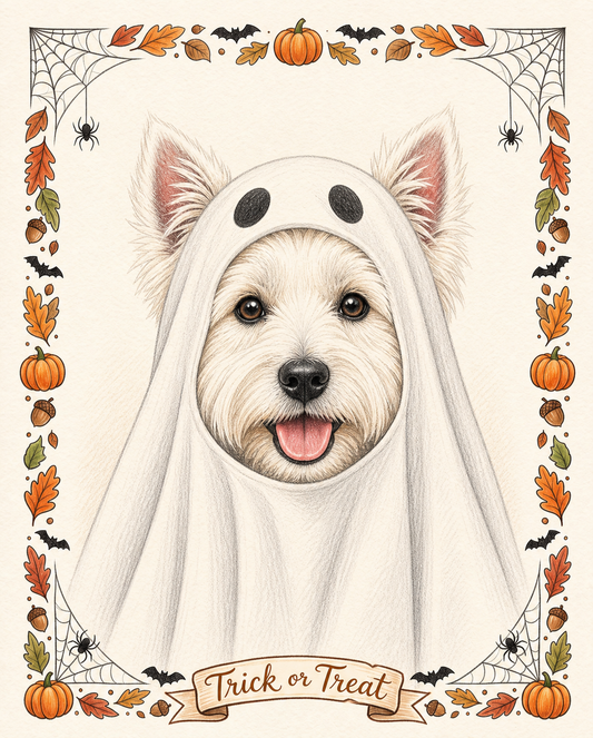 Painted Paws Halloween pet portrait — Ghost
