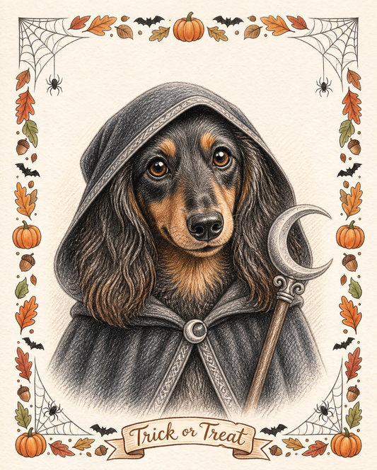 Painted Paws Halloween pet portrait — Grim Reaper