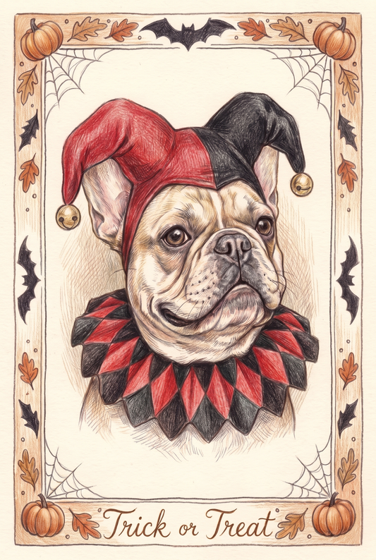 Painted Paws Halloween pet portrait — Harley Quinn