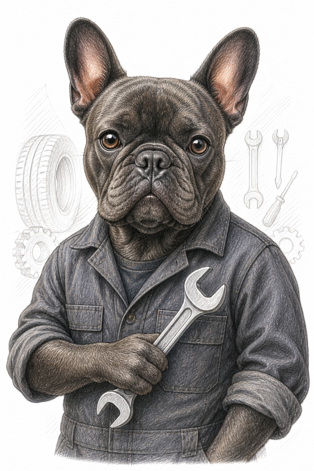 Painted Paws personalised work-themed pet portrait — Mechanic
