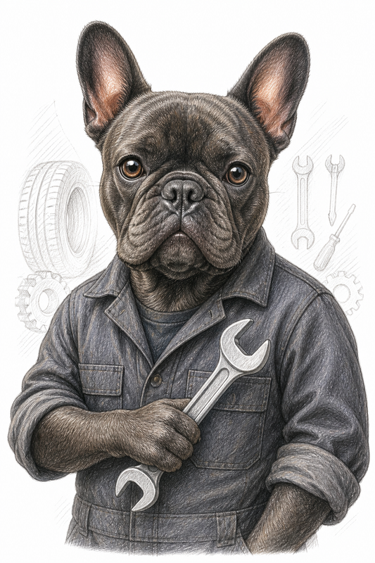 Painted Paws personalised work-themed pet portrait — Mechanic
