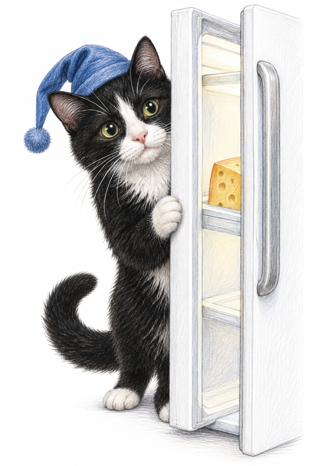 Painted Paws personalised kitchen-cafe-bar-themed pet portrait — Midnight Fridge Raider