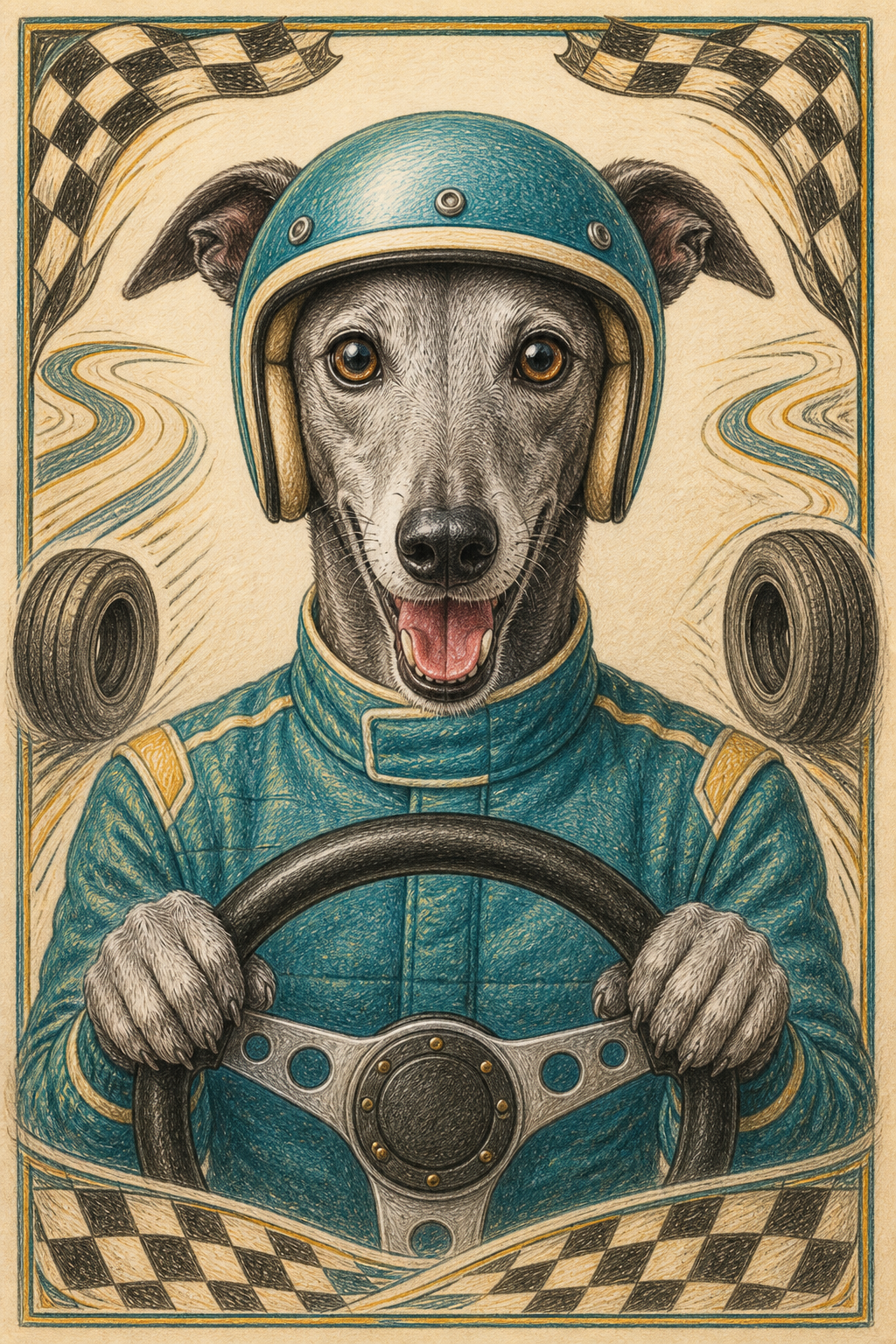 Painted Paws personalised sporting pet portrait — Motorsport Racing