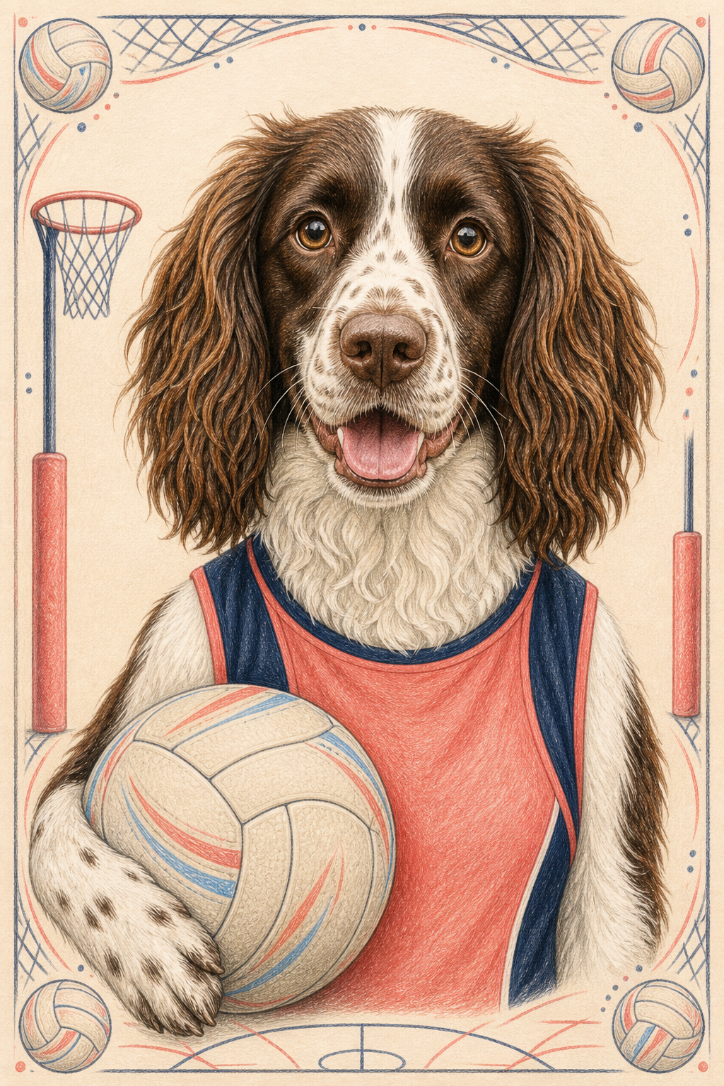 Painted Paws personalised sporting pet portrait — Netball