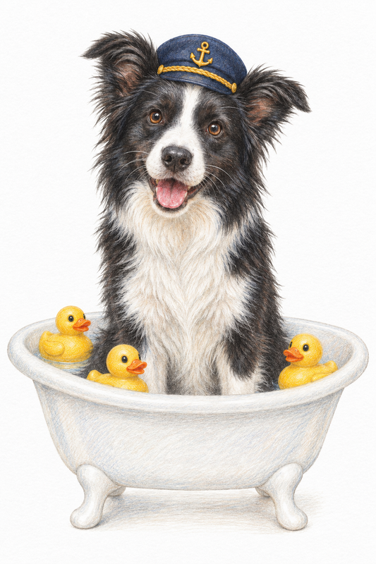 Painted Paws personalised bathroom-and-spa-themed pet portrait — Rubber Duck Captain