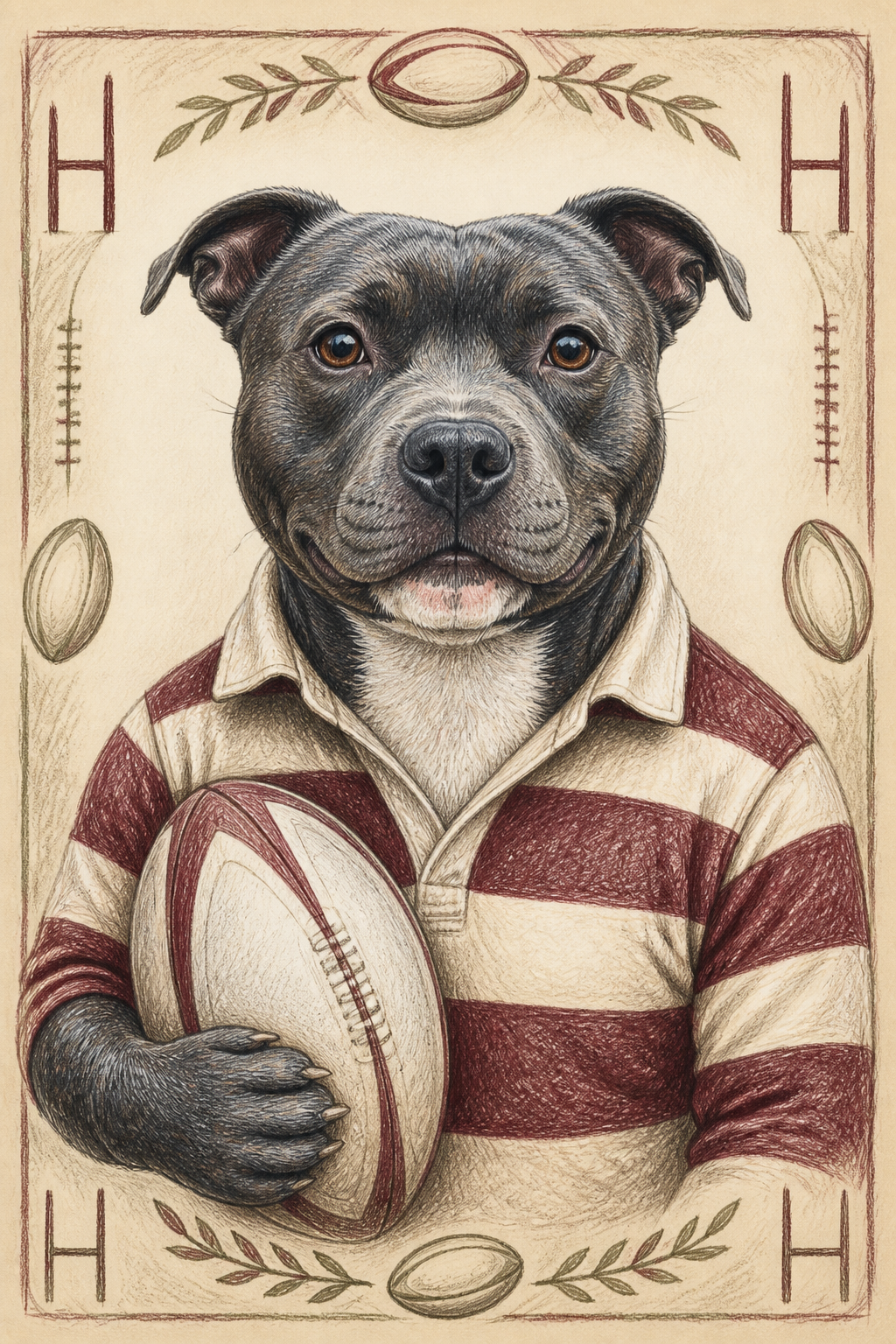 Painted Paws personalised sporting pet portrait — Rugby